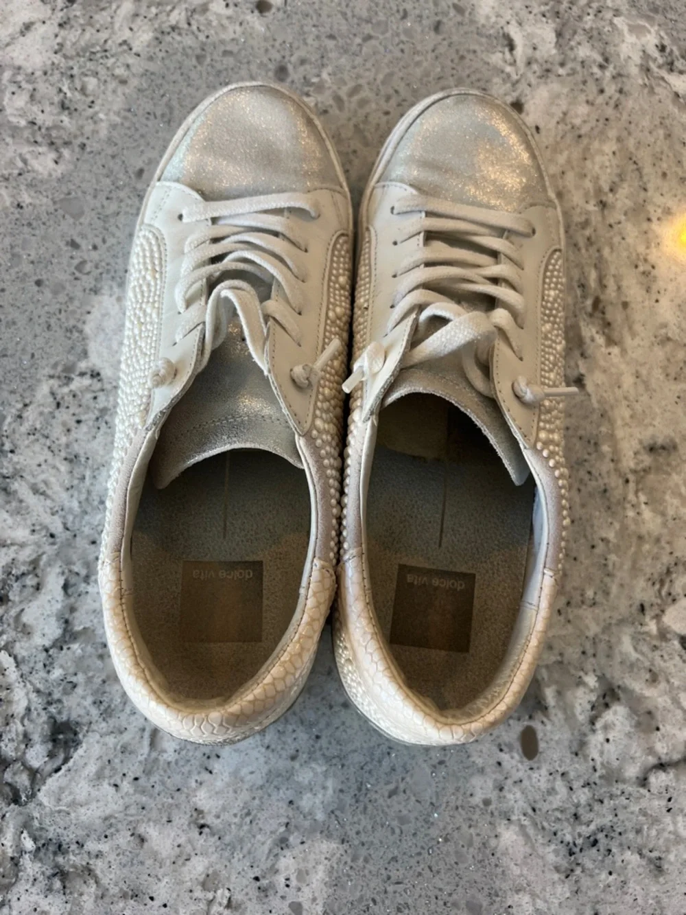 Dolce Vita Zina Pearl Embellished Sneakers - Vanilla Silver - Size 7.5 - Picture 7 of 10